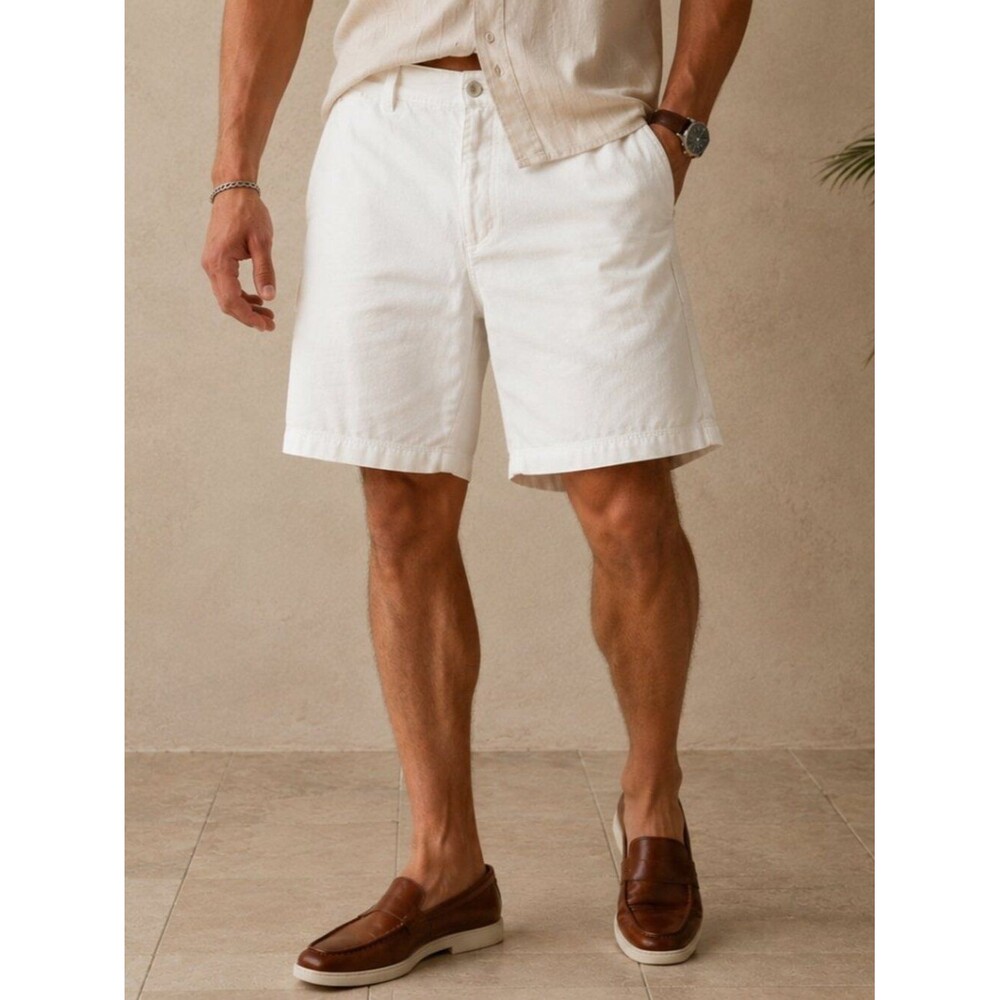 Cubavera Linen Blend Chino Shorts Mens 32 Medium White Resort Summer Safari